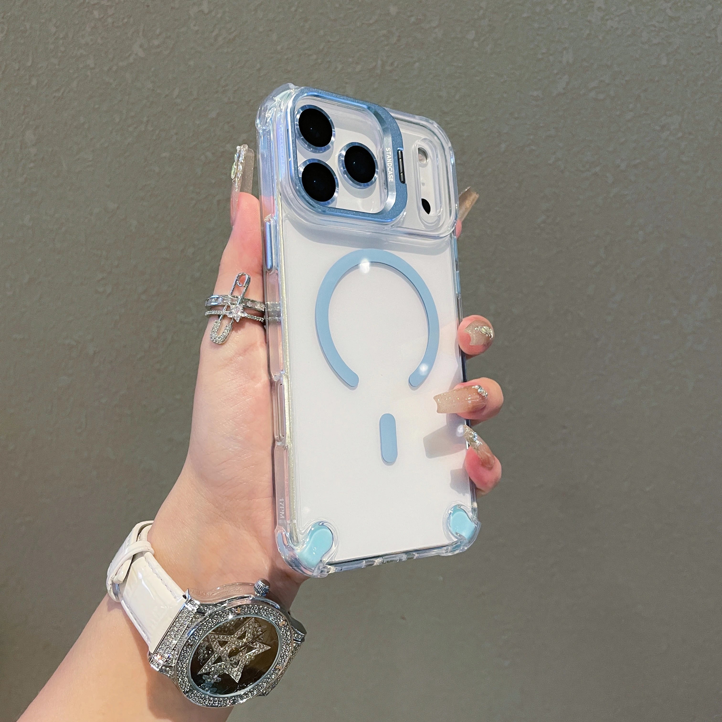 Transparent Magnetic Case with Metal Lens Holder for iPhone 17 Series | Shockproof Airbag MagSafe Cover
