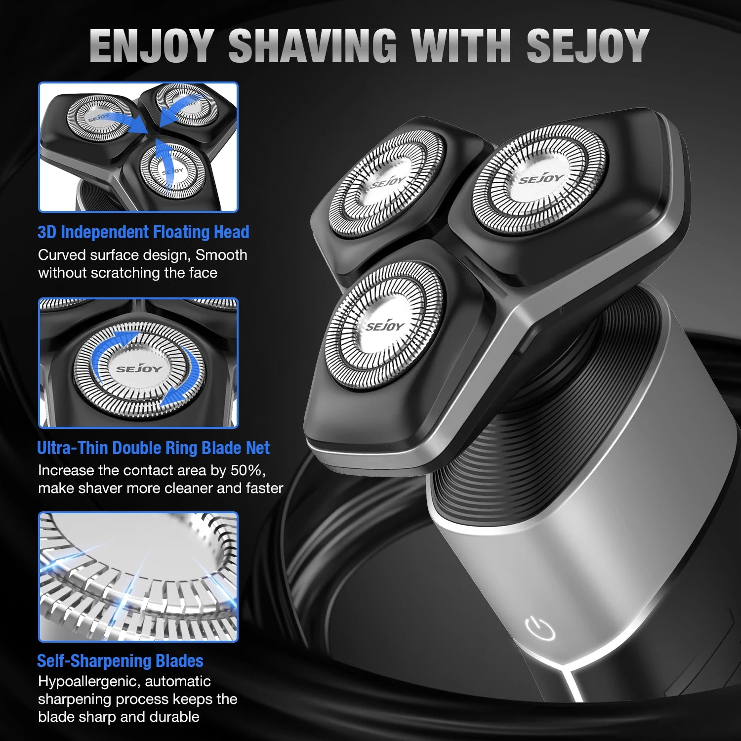 Sejoy 5-in-1 Electric Razor for Men – Rechargeable Beard Trimmer & Shaver, Wet & Dry Grooming Kit with Lithium Battery, Portable Rotary Shaver with 5 Attachments
