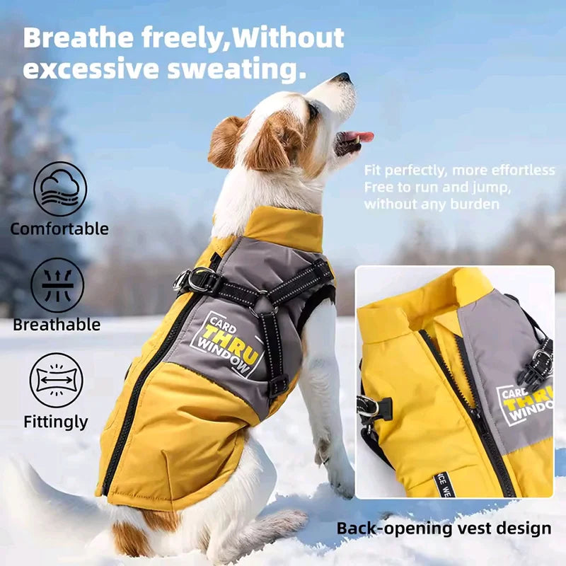 Dog Coat for Small Dogs Waterproof Dog Winter Jacket with Harness Puppy Cold Weather Coats Reflective Pet Vest with ZipperFleece