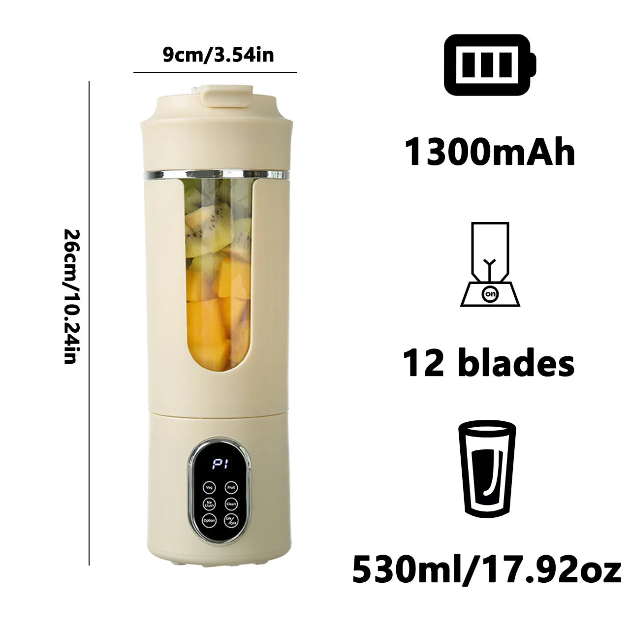 New 530ml Portable Juicer Wireless USB Charging Mini Juicer Crushed Ice Electric Juicing 12 Blade Fresh Juice Blender