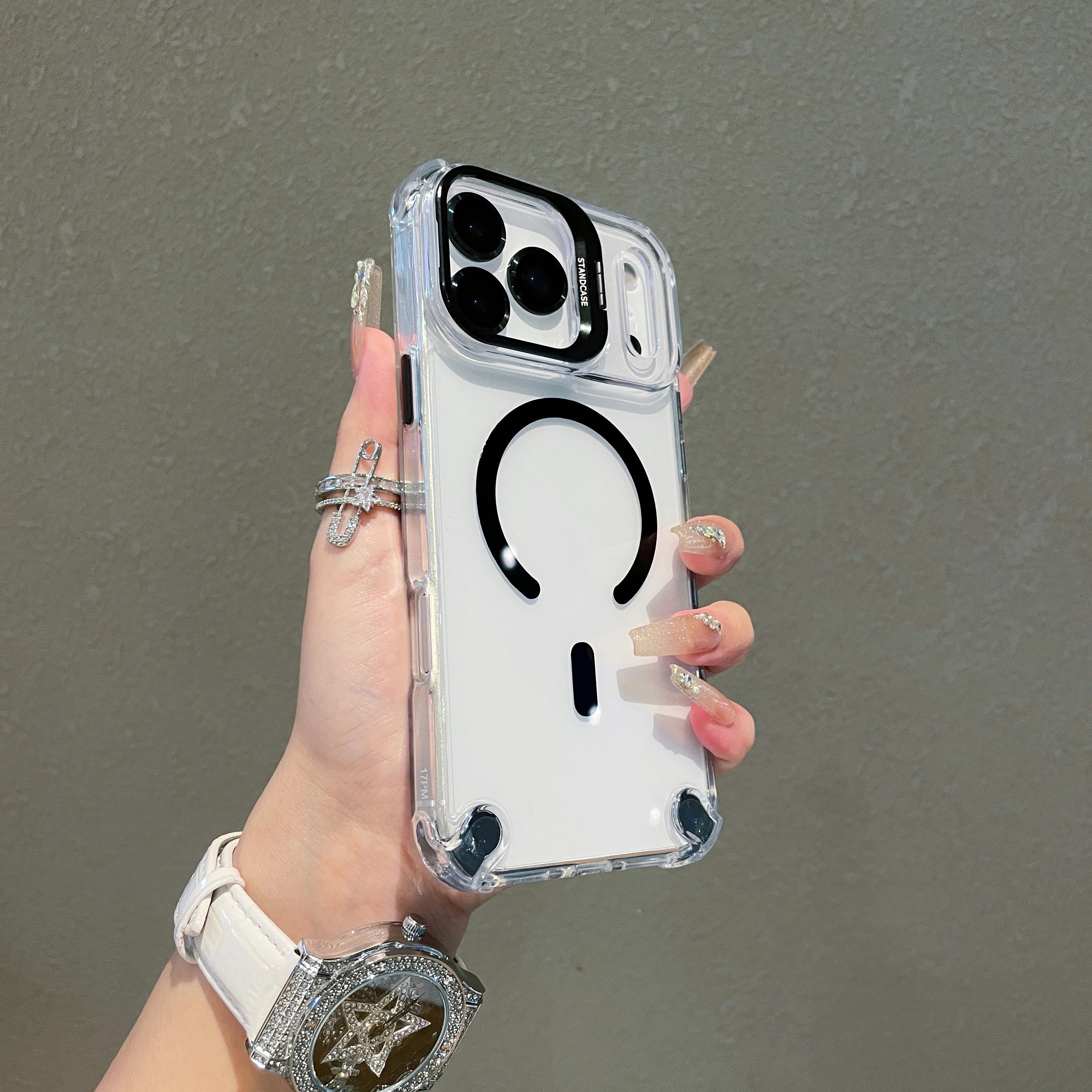 Transparent Magnetic Case with Metal Lens Holder for iPhone 17 Series | Shockproof Airbag MagSafe Cover