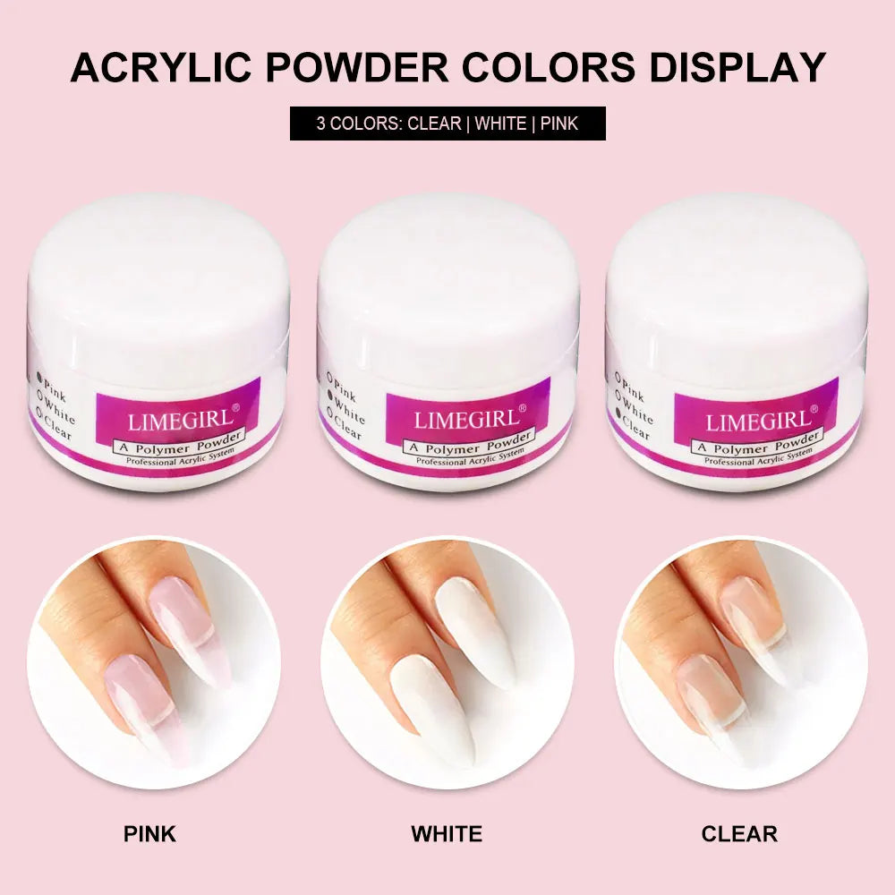 Limegirl Acrylic Powder & Liquid Monomer Nail Art Kit – Crystal Glitter Set
