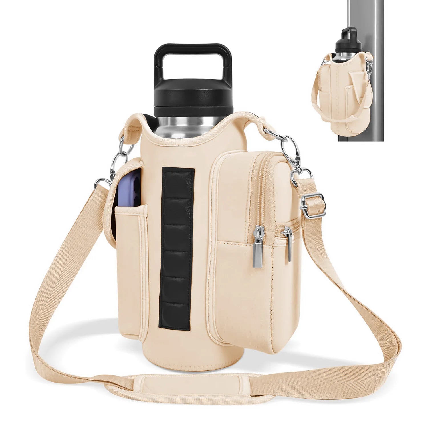 Magnetic Gym Bag Water Bottle Carrier with Adjustable Shoulder Strap | 40oz Bottle Pouch Sling Holder