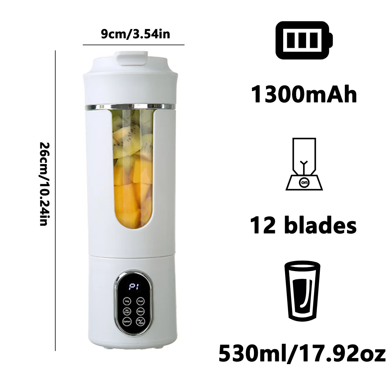 New 530ml Portable Juicer Wireless USB Charging Mini Juicer Crushed Ice Electric Juicing 12 Blade Fresh Juice Blender