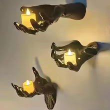 3Pcs Halloween Wall Mounted Devil’s Hand Candle Holders – Spooky Black Decoration with LED Candles