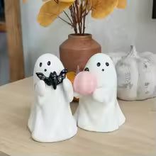 Mini Cute Ghost Pumpkin Statue – Resin Halloween Figurine Home Decor