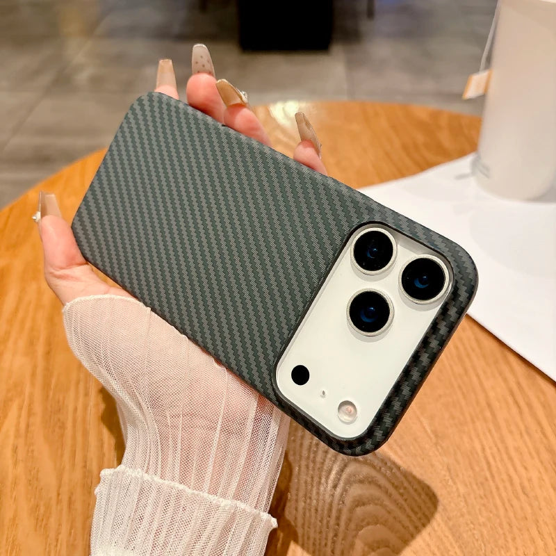 Luxury Carbon Fiber Mag Safe Case for iPhone 17 Series | Solid Color Wireless Charging Air Bumper Back Cover