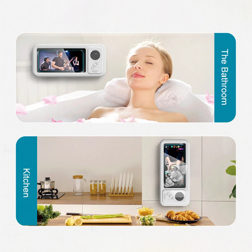 Waterproof Shower Phone Holder with Bluetooth Speaker – 360° Rotation Anti-Fog Wall Mount for 4–6.9” Phones 2025