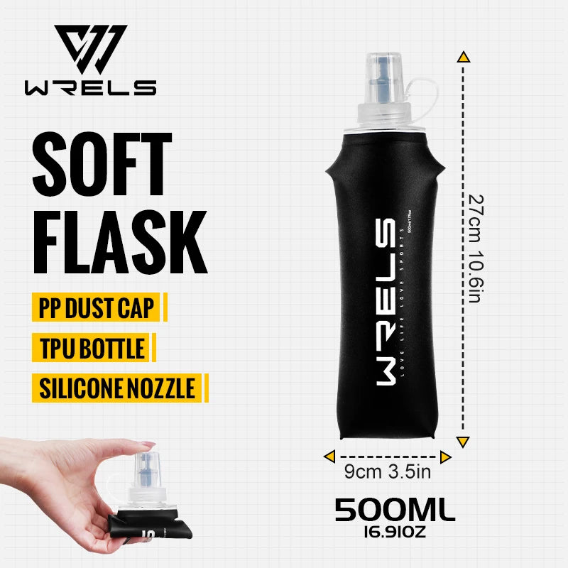 WRELS Water Bottle TPU Folding Soft Flask Outdoor Sport Water Bag Collapsible Water Bottle 500ml For Running Camping BPA Free