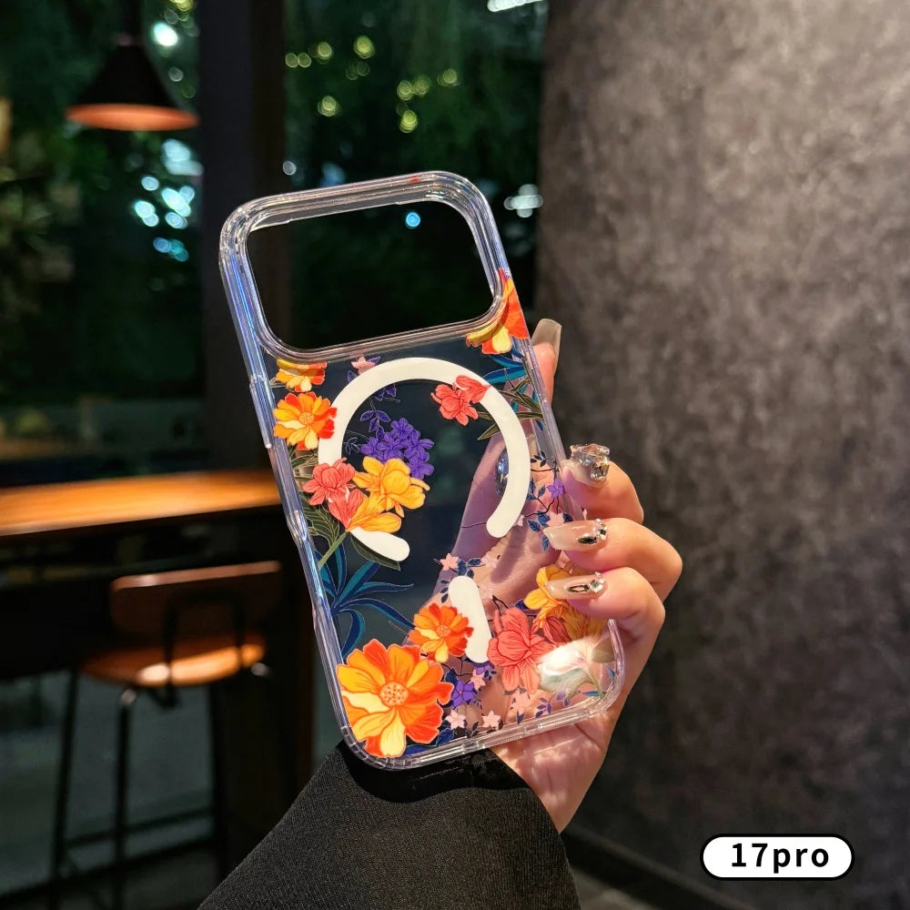 Watercolor Transparent Flower Case for iPhone 17 Series | Magnetic Colorful Daisy Design Protective Cover