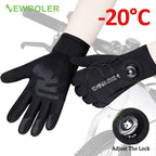 NEWBOLER Winter Cycling Gloves Warm Fleece Windproof Full Finger Gloves Touch Screen Anti-slip Adjustable Buckle Men Bike Gloves