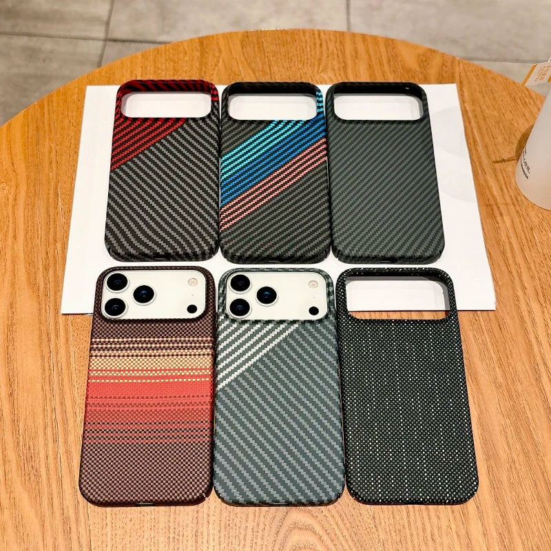 Luxury Carbon Fiber Mag Safe Case for iPhone 17 Series | Solid Color Wireless Charging Air Bumper Back Cover
