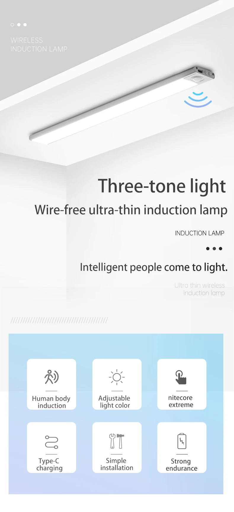 LED Night Light Motion Sensor Wireless USB Cabinet Night Light Wardrobe Lamp For Kitchen Cabinet Bedroom Wardrobe 20/30/40/60CM