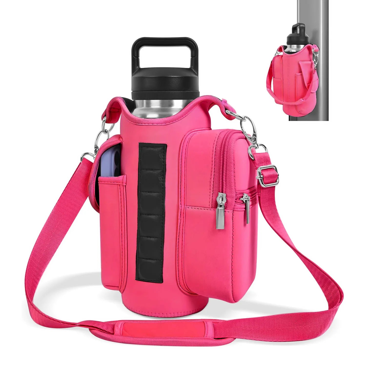 Magnetic Gym Bag Water Bottle Carrier with Adjustable Shoulder Strap | 40oz Bottle Pouch Sling Holder