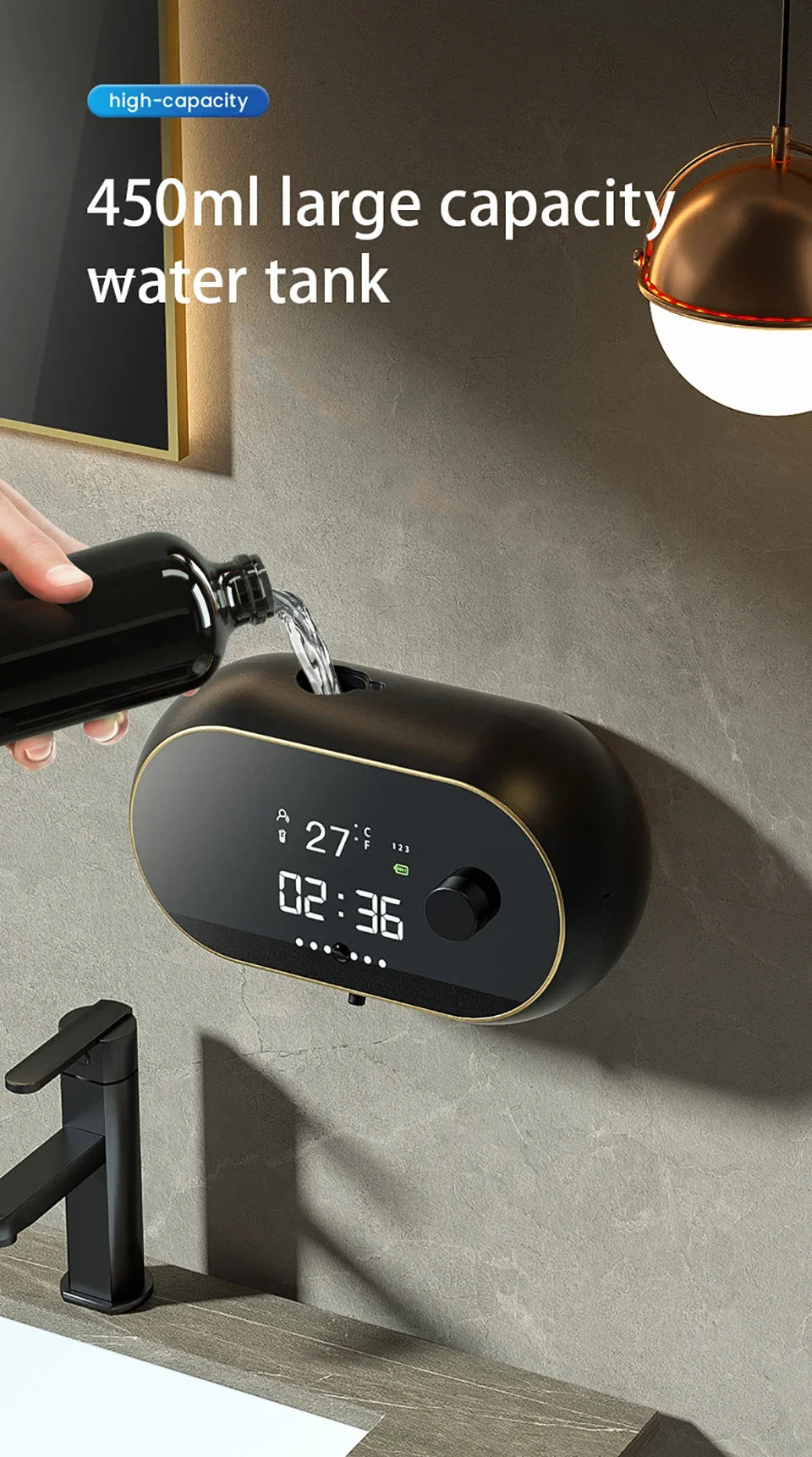 450ML Touchless Wall-Mounted Intelligent Induction Automatic Senor Soap Dispenser Electric Rechargeable Sanitizer Wash Machine