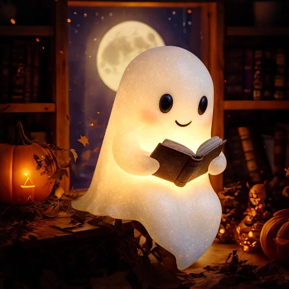 Cute Ghost Reading Lamp Halloween 3D LED Night Light Spooky Desk Light For Bedroom Study Book Lovers Home Office