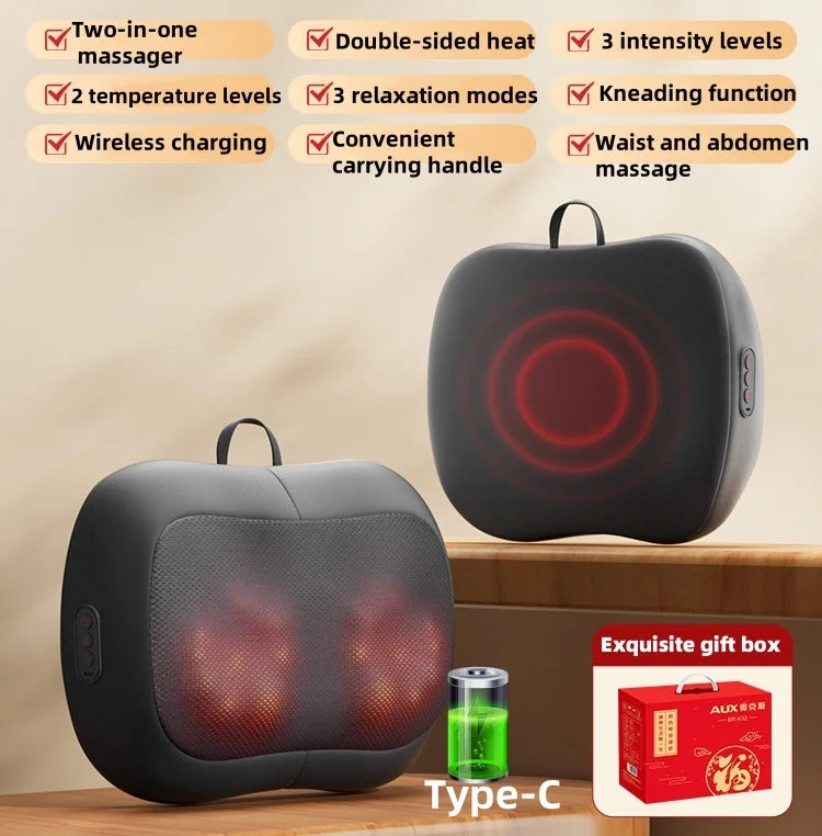 Neck Massage Pillow Shoulder Neck Massager Full Body Warming Kneading Home Car Waist Cushion Gift