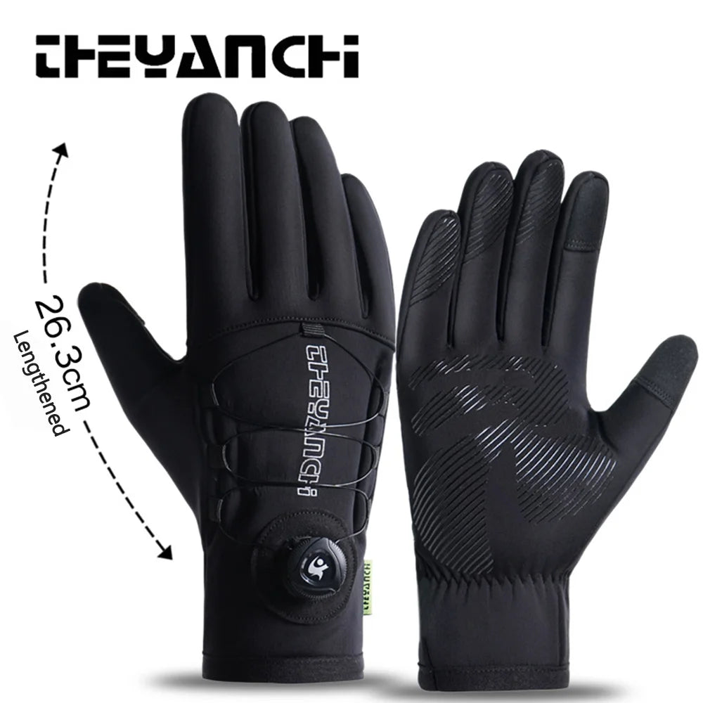 NEWBOLER Winter Cycling Gloves Warm Fleece Windproof Full Finger Gloves Touch Screen Anti-slip Adjustable Buckle Men Bike Gloves