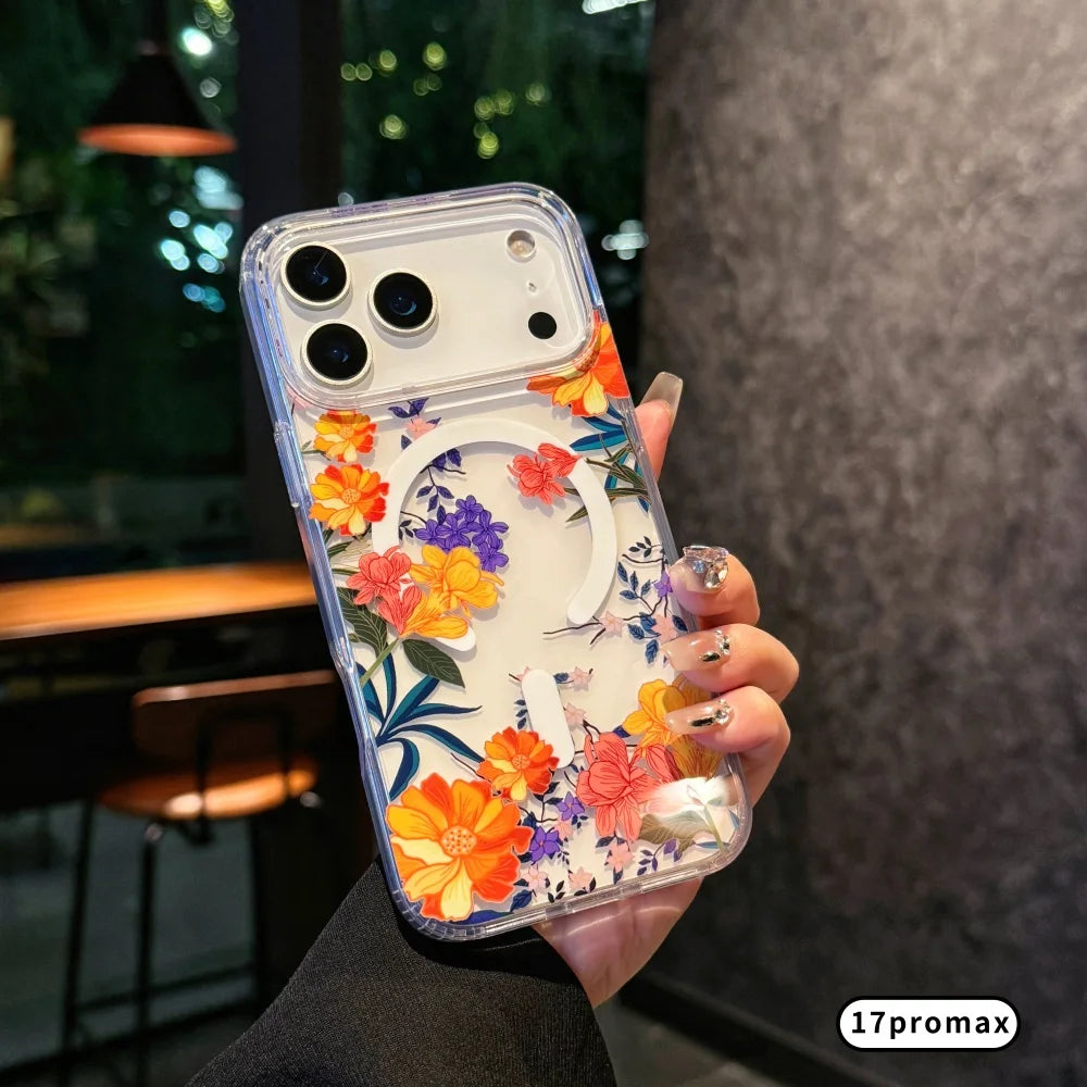 Watercolor Transparent Flower Case for iPhone 17 Series | Magnetic Colorful Daisy Design Protective Cover