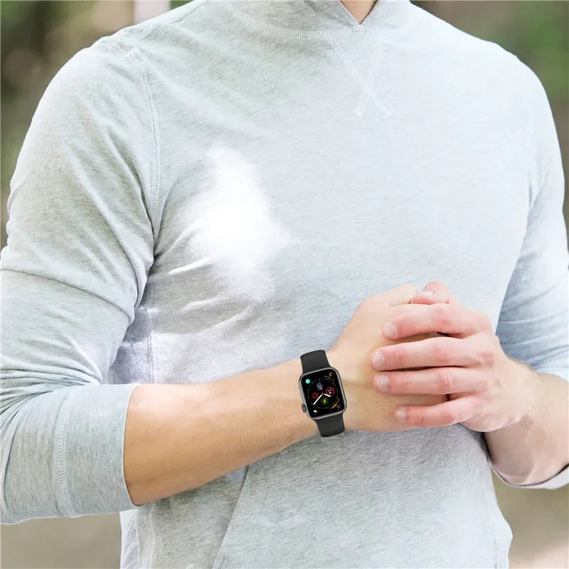 Silicone Strap for Apple Watch Series 9 8 7 6 5 4 3 SE (38mm 40mm 41mm 42mm 44mm 45mm 49mm) – Soft Rubber Sport Band for Men, Women & Kids – Compatible with W26 W37 W46 W56 FK88 IWO7 Pro Max Plus Smartwatch