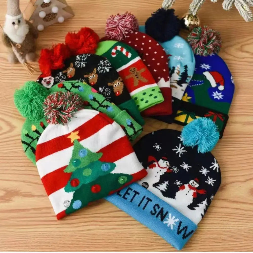 LED Christmas Knitted Beanie Hat – Light Up Xmas Sweater Cap, Unisex Winter Beanie with Colorful LEDs