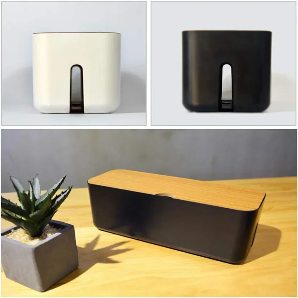 Large Wire Organizer Cable Management Box for Extension Cord Power Stripe Surge Protector with Wooden Lid for Cable Organisers