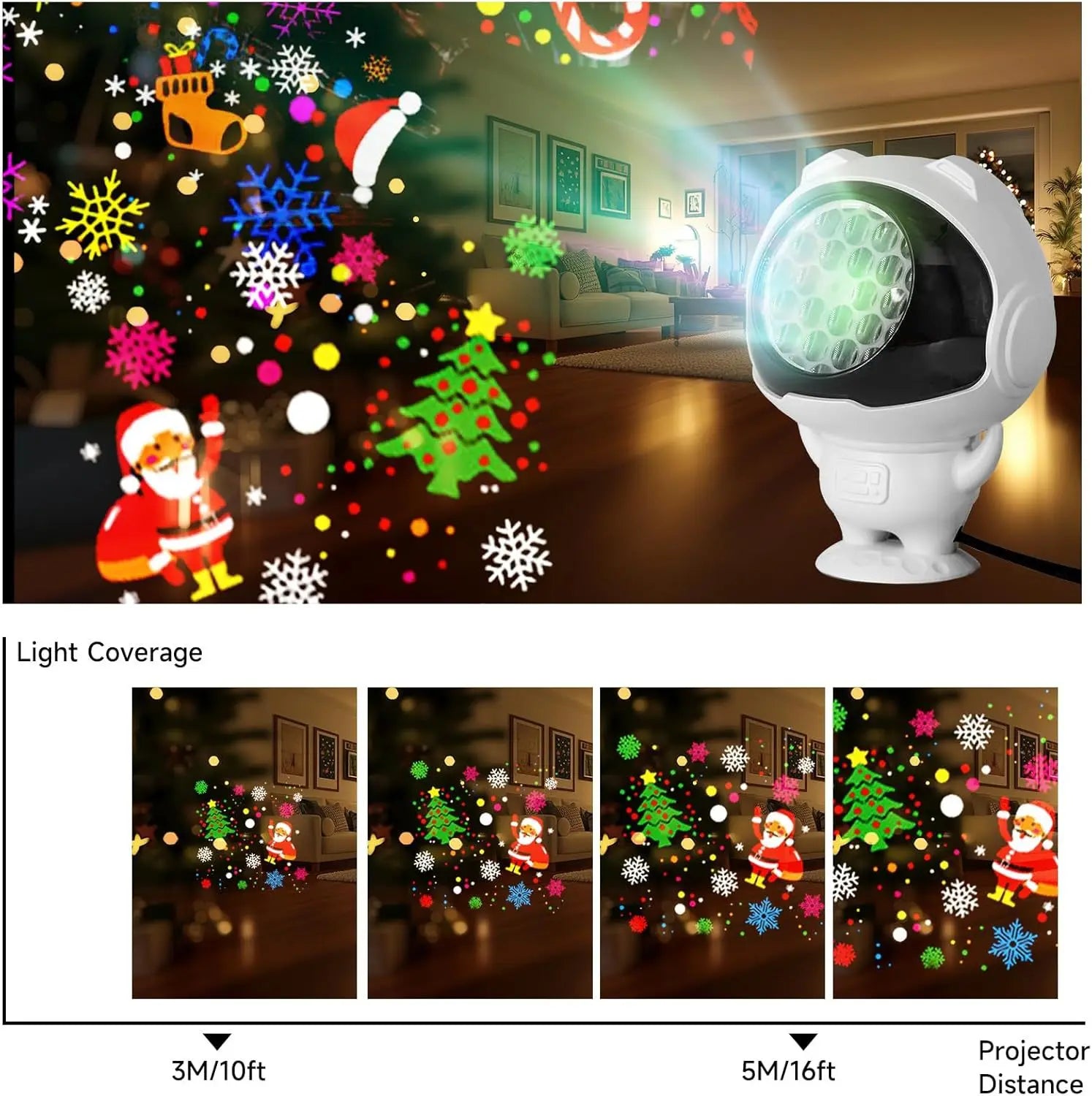 16-pattern Astronaut Christmas Pattern Light, 5V Snowflake Halloween Projection Light, Decorative Christmas Spotlight