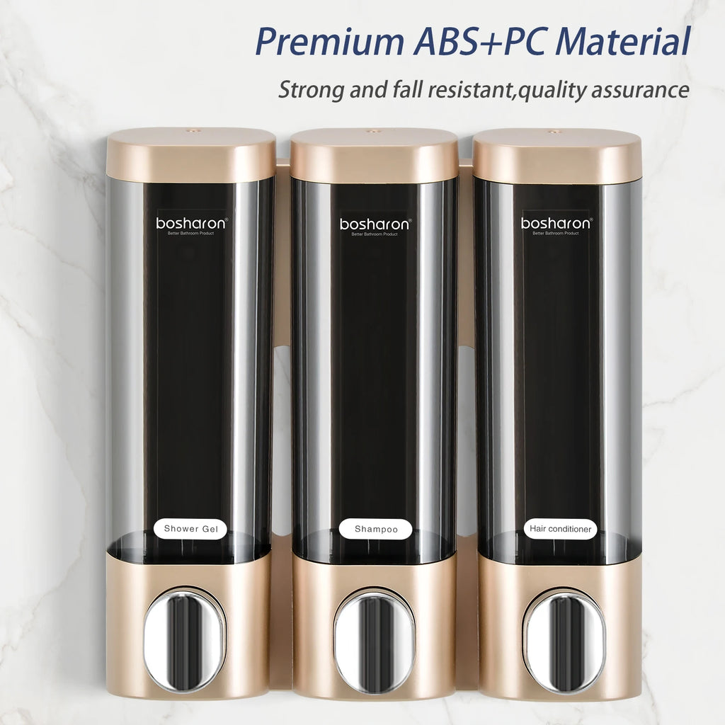 Wall Mounted Shampoo and Conditioner Dispenser, Body Wash, Shower Soap, Lotion, Gel Container, 3 × 300 ml