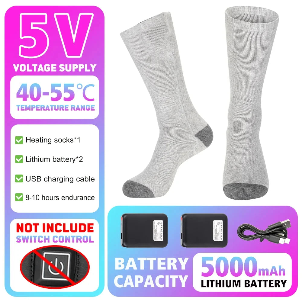 Winter Heated Socks 5000mAh Thermal Socks Women Men Heating Foot Warmer Electric Heating Socks Hiking Ski Warm Outdoor Sports