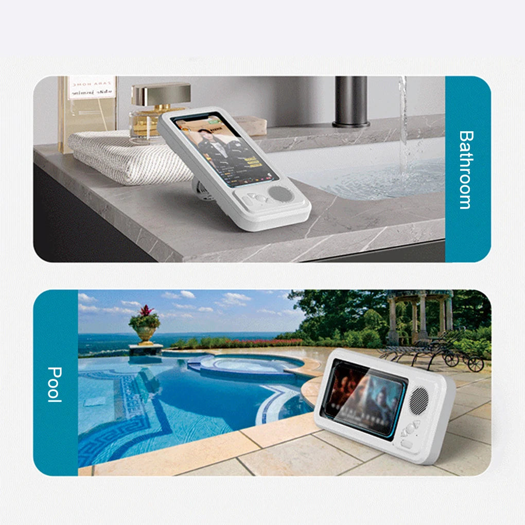 Waterproof Shower Phone Holder with Bluetooth Speaker – 360° Rotation Anti-Fog Wall Mount for 4–6.9” Phones 2025