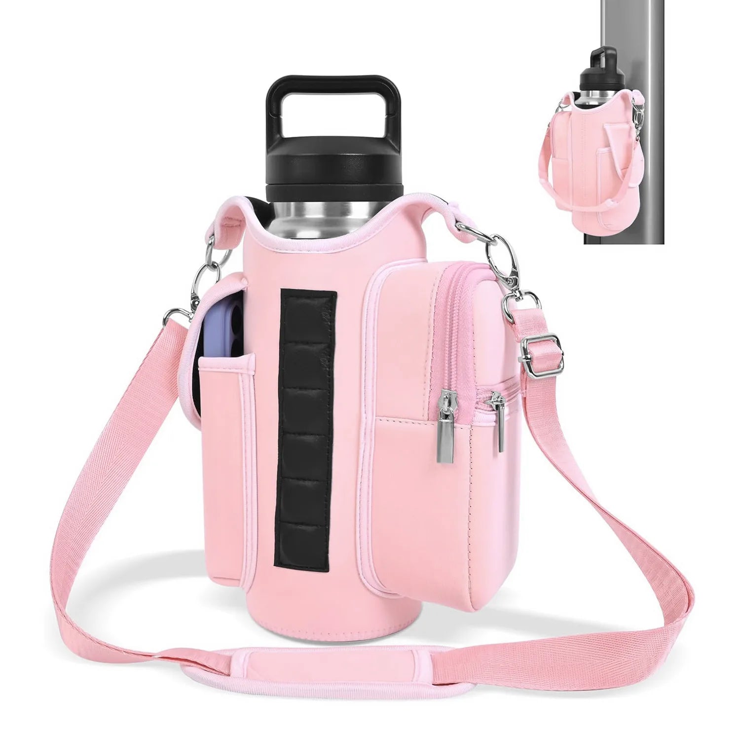 Magnetic Gym Bag Water Bottle Carrier with Adjustable Shoulder Strap | 40oz Bottle Pouch Sling Holder