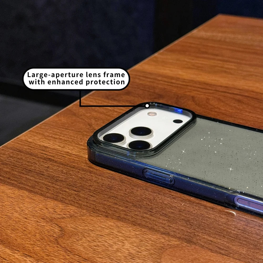 Transparent Glitter Protective Case for iPhone 17 | Sparkly Shockproof Cover in Black & Purple