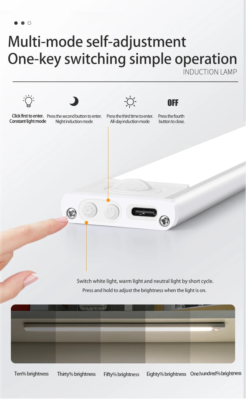 LED Night Light Motion Sensor Wireless USB Cabinet Night Light Wardrobe Lamp For Kitchen Cabinet Bedroom Wardrobe 20/30/40/60CM