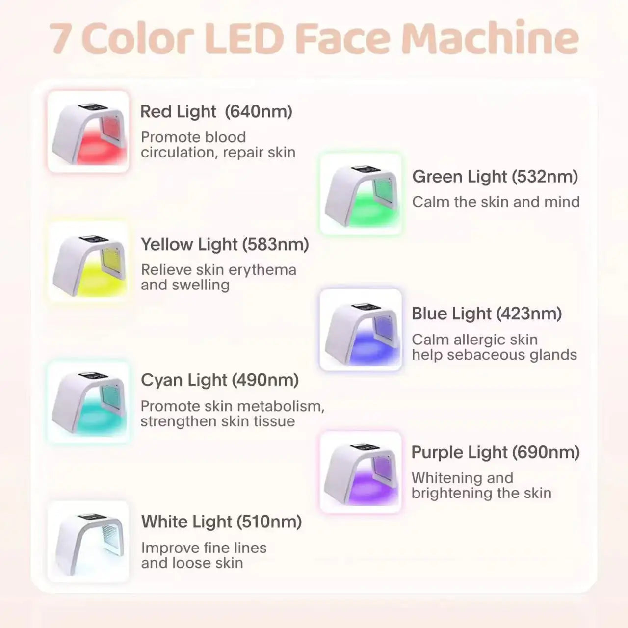 7 Color LED Facial Spa Device Skin Rejuvenation Light Photodynamic LED Mask for Beauty Skin Care Equipment