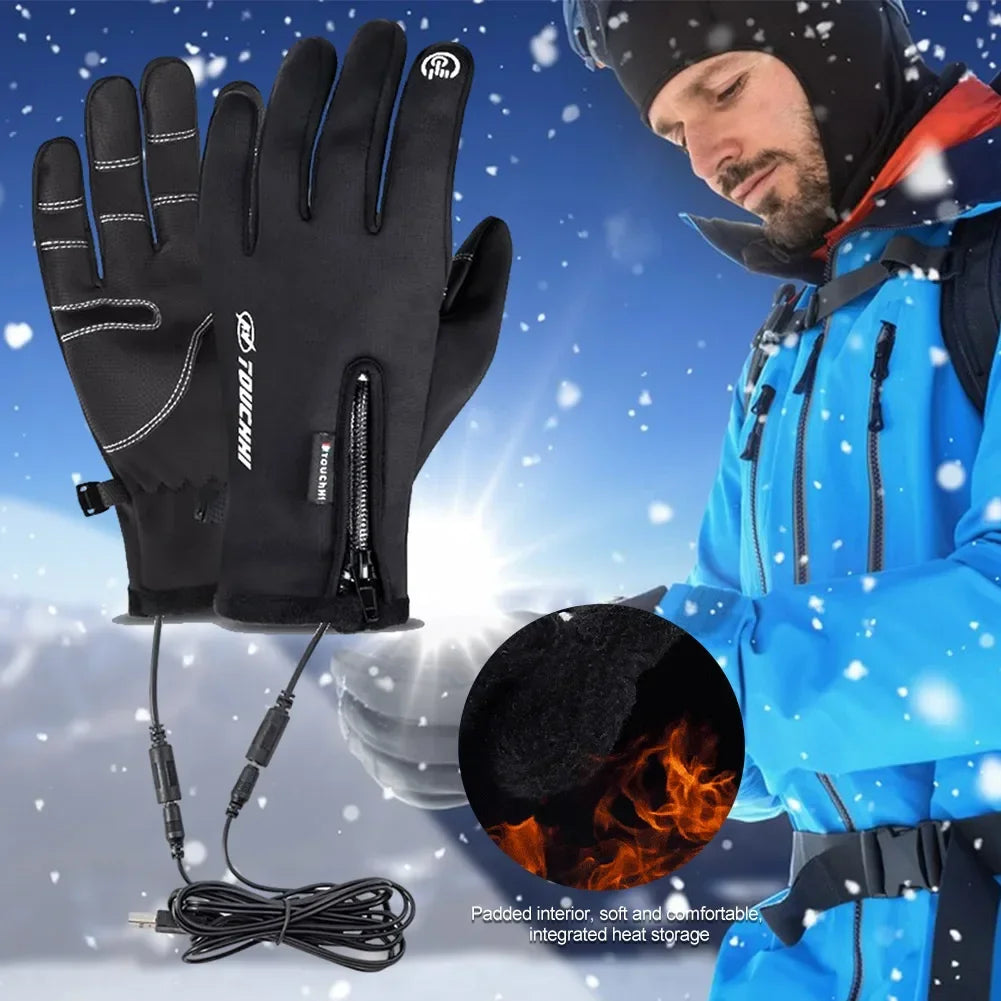 USB Touch Screen Gloves Heated Motorcycle Gloves  Cycling Running Ski  Winter Gloves Hiking Walking Anti-Slip Glove
