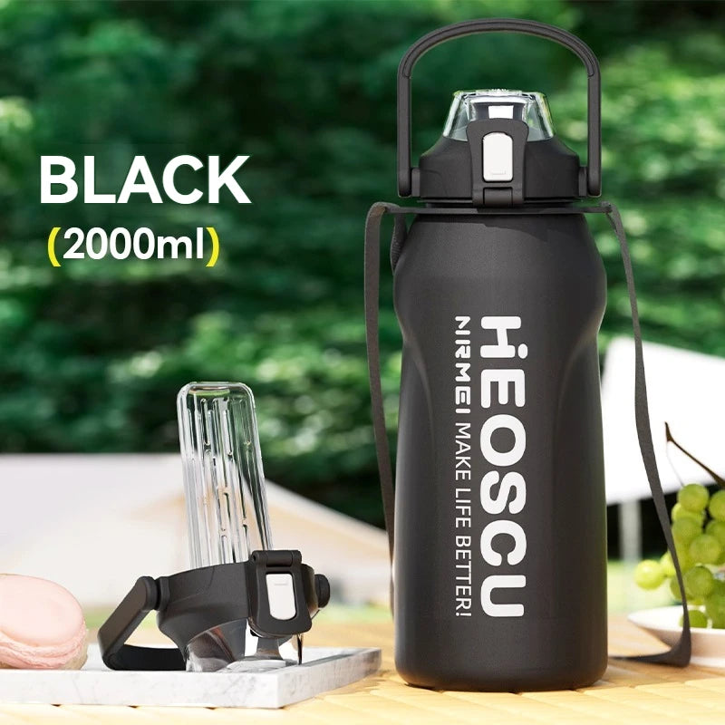 2L Stainless Steel Thermal Water Bottle – Large Vacuum Flask with Straw for Hot & Cold Drinks, Travel & Outdoor Sports
