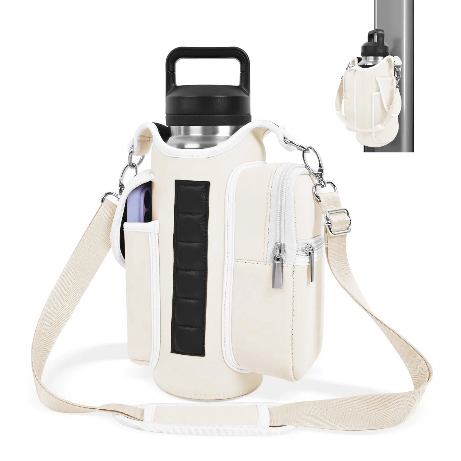 Magnetic Gym Bag Water Bottle Carrier with Adjustable Shoulder Strap | 40oz Bottle Pouch Sling Holder
