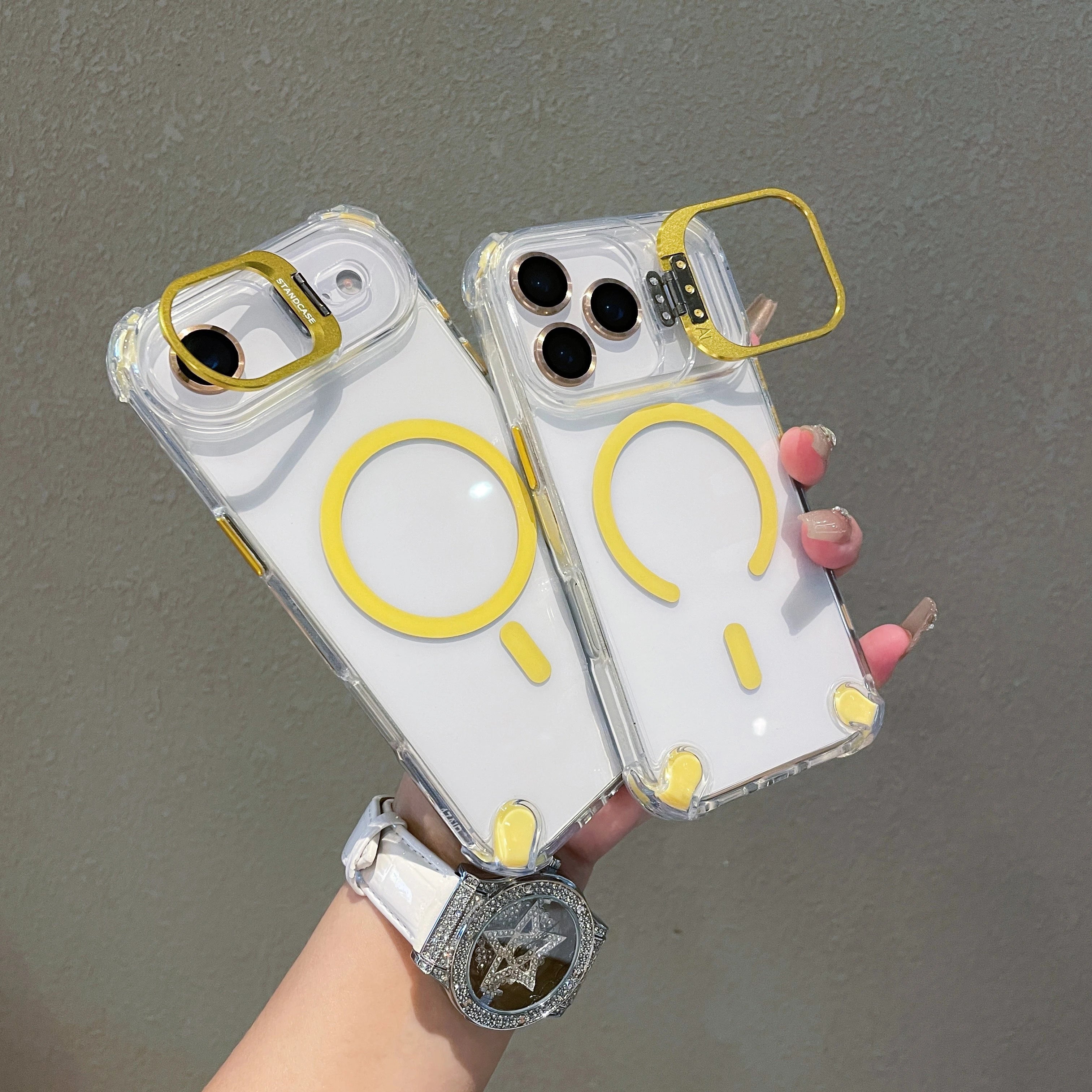 Transparent Magnetic Case with Metal Lens Holder for iPhone 17 Series | Shockproof Airbag MagSafe Cover