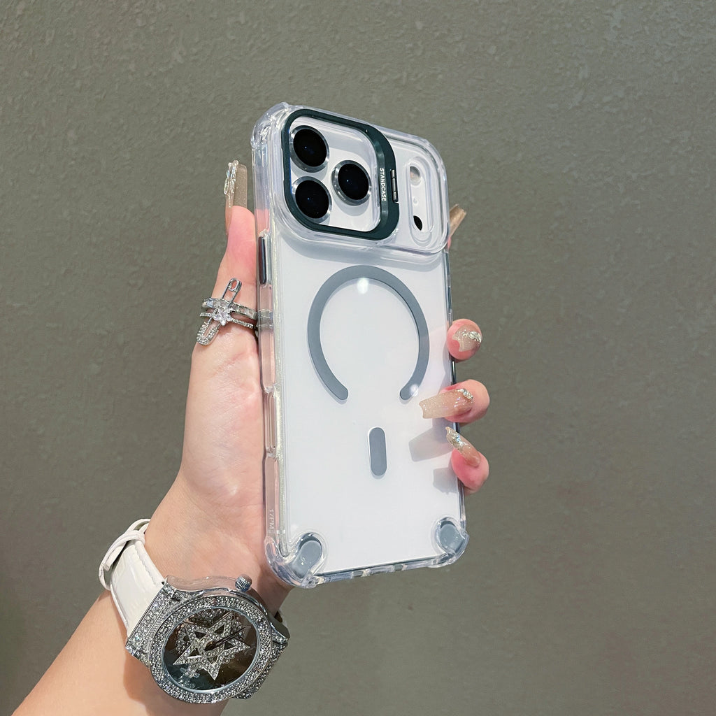 Transparent Magnetic Case with Metal Lens Holder for iPhone 17 Series | Shockproof Airbag MagSafe Cover