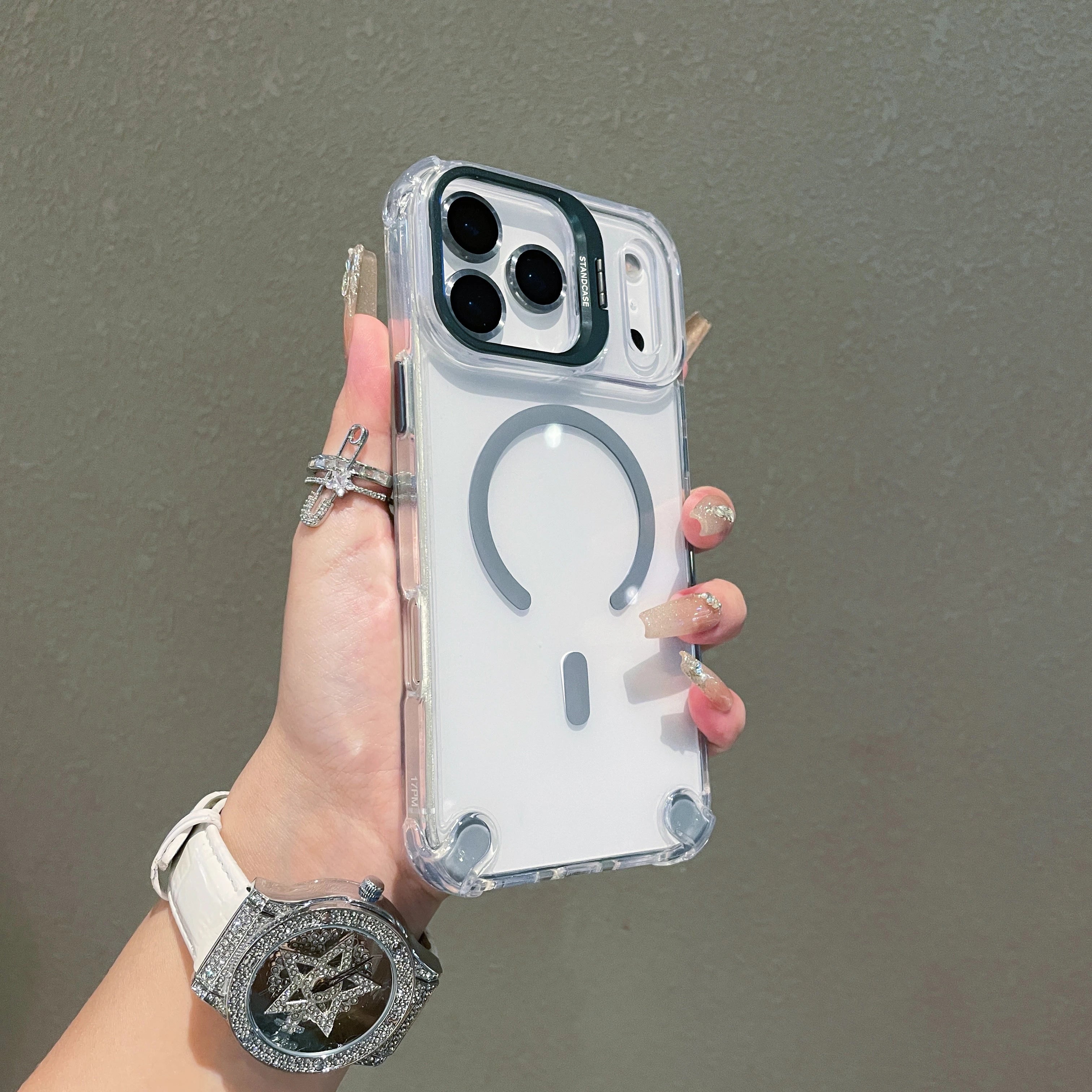 Transparent Magnetic Case with Metal Lens Holder for iPhone 17 Series | Shockproof Airbag MagSafe Cover