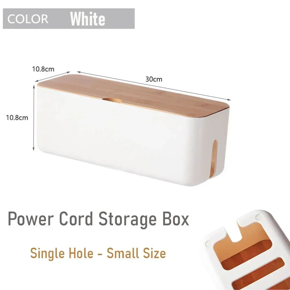Large Wire Organizer Cable Management Box for Extension Cord Power Stripe Surge Protector with Wooden Lid for Cable Organisers