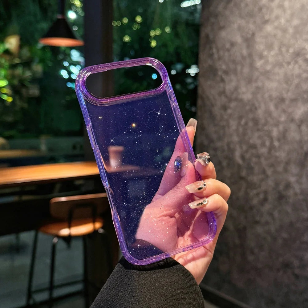 Transparent Glitter Protective Case for iPhone 17 | Sparkly Shockproof Cover in Black & Purple