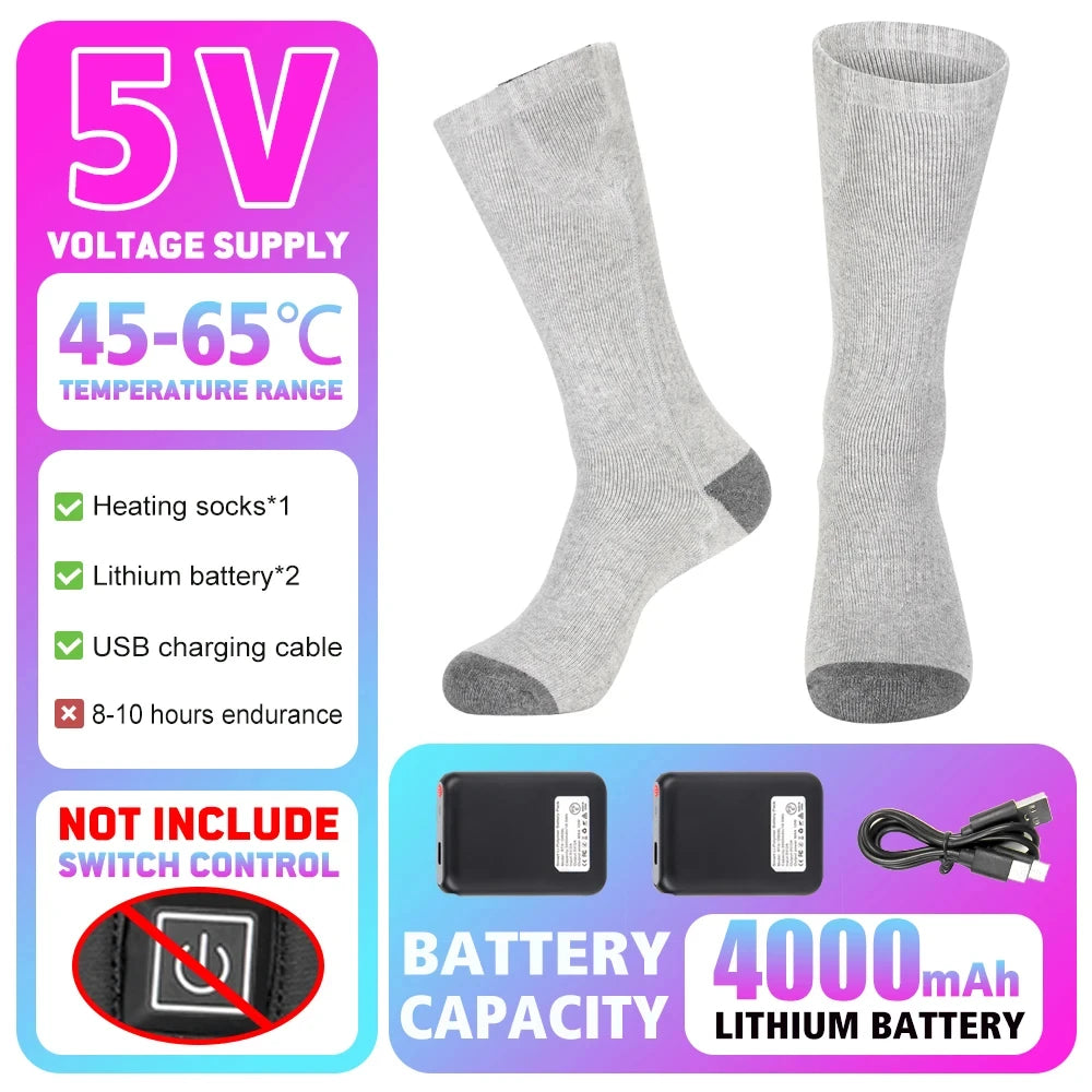 Winter Heated Socks 5000mAh Thermal Socks Women Men Heating Foot Warmer Electric Heating Socks Hiking Ski Warm Outdoor Sports