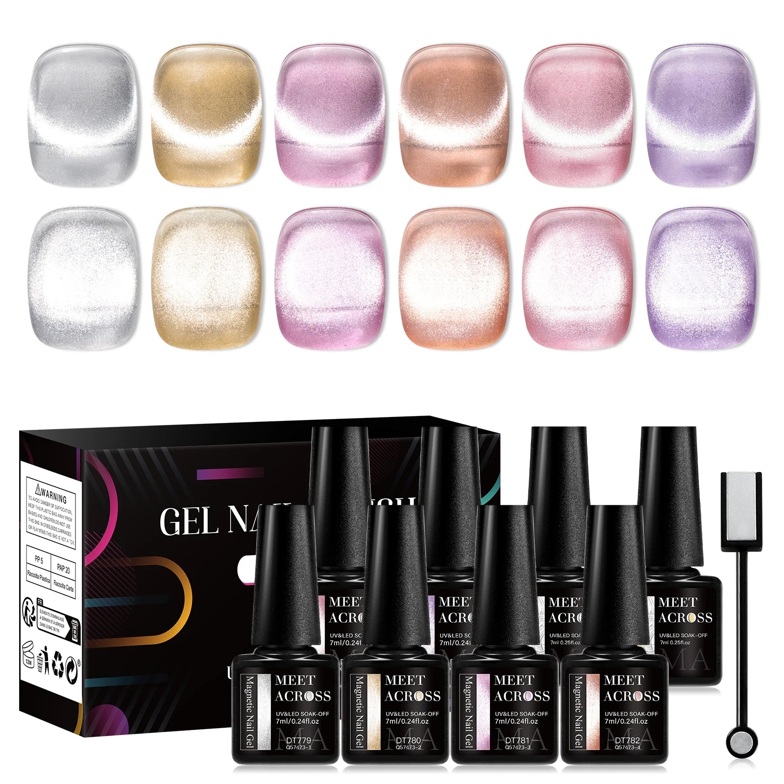 MEET ACROSS 6PCS Cat Magnetic Gel Polish Set with Magnetic Stick & Box