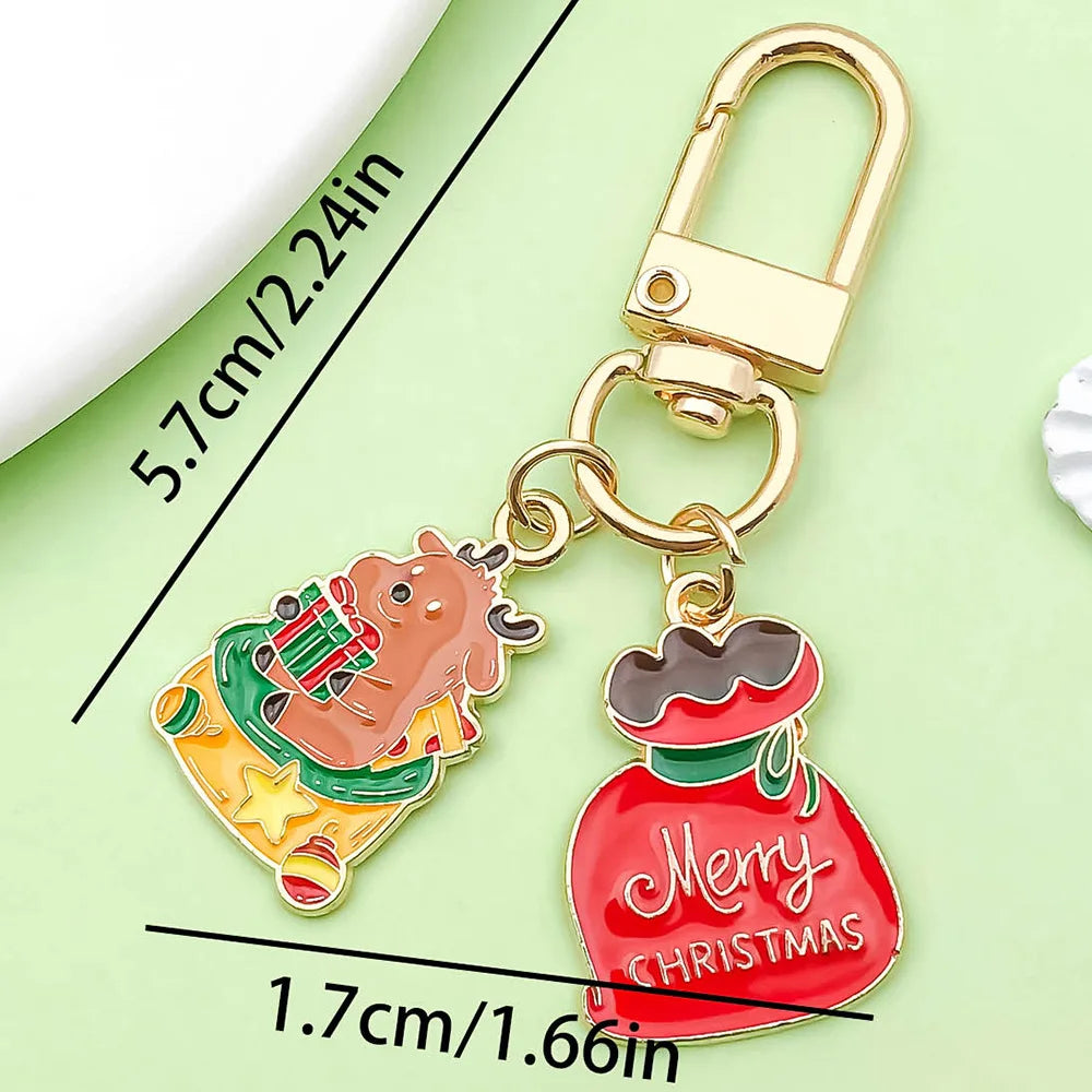 Alloy oil-dripping Santa Claus pendant, bell, Christmas tree keychain, Christmas gift, snowflake pendant, bag pendant