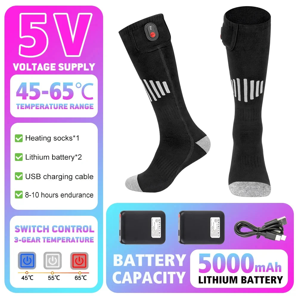 Winter Heated Socks 5000mAh Thermal Socks Women Men Heating Foot Warmer Electric Heating Socks Hiking Ski Warm Outdoor Sports