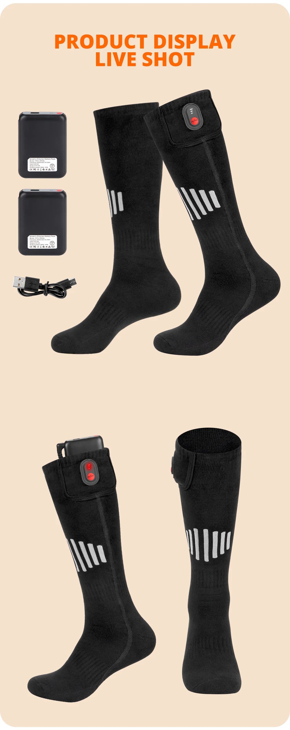 Heated Socks Winter Warm Snowmobile Skiing Heated Socks Rechargeable Outdoor Sport Thermal Heated Foot Warmer Ski Sports