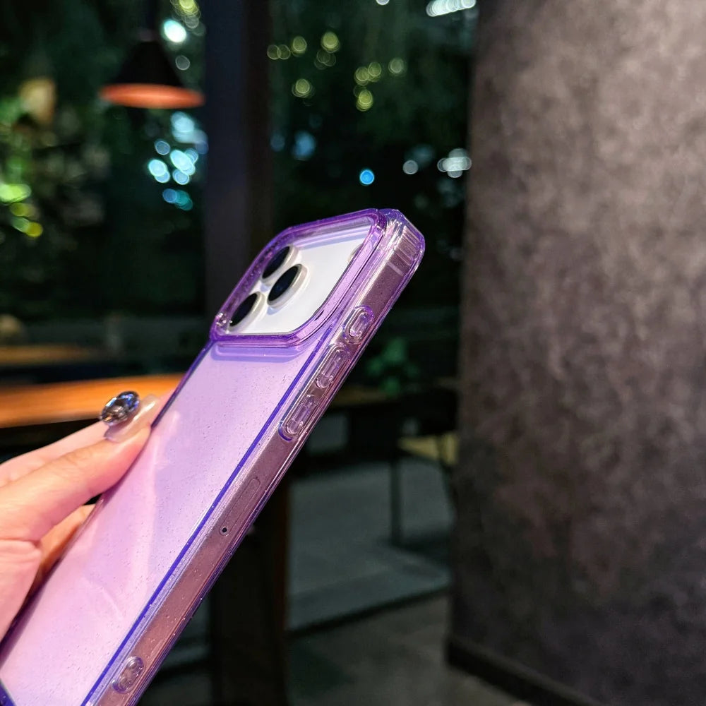 Transparent Glitter Protective Case for iPhone 17 | Sparkly Shockproof Cover in Black & Purple