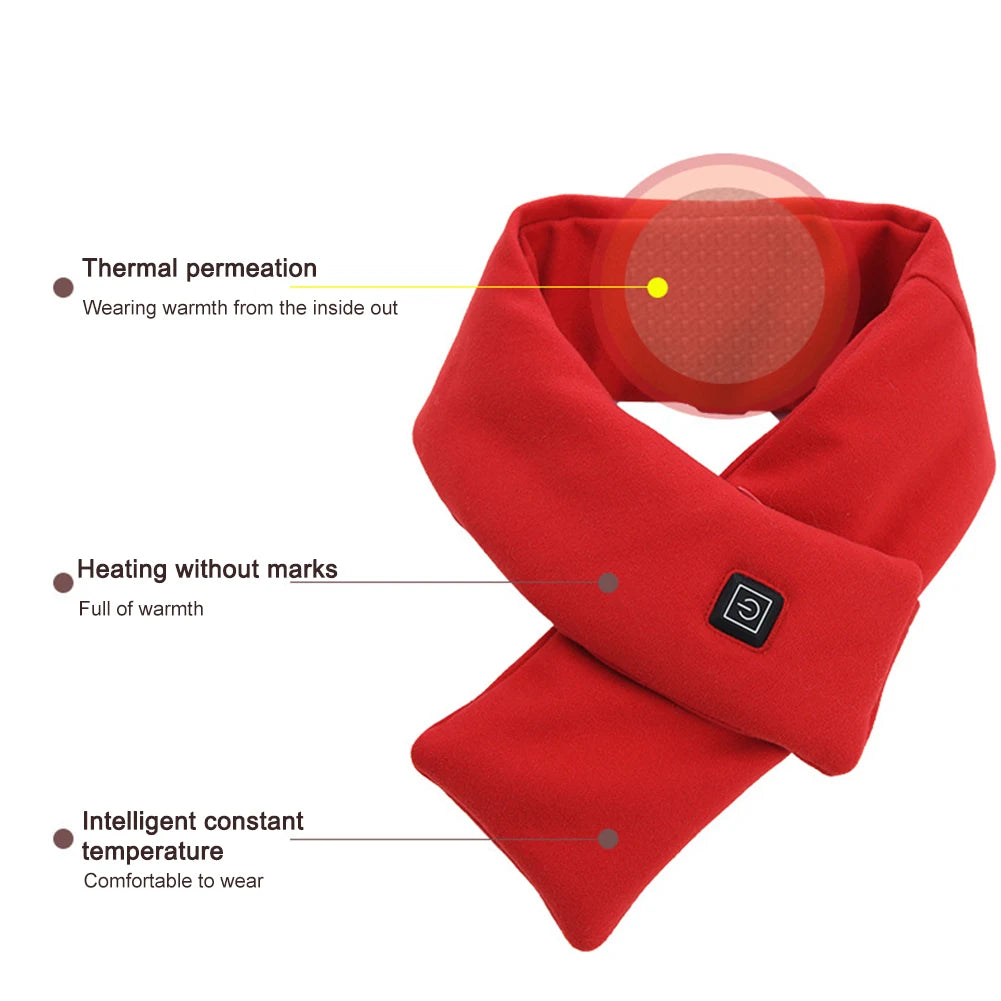 Electric Heated Scarf USB Charging Neck Heating Pad Cold-Proof Thermal Neck Wrap Warmer Washable for Climbing Hiking Cycling