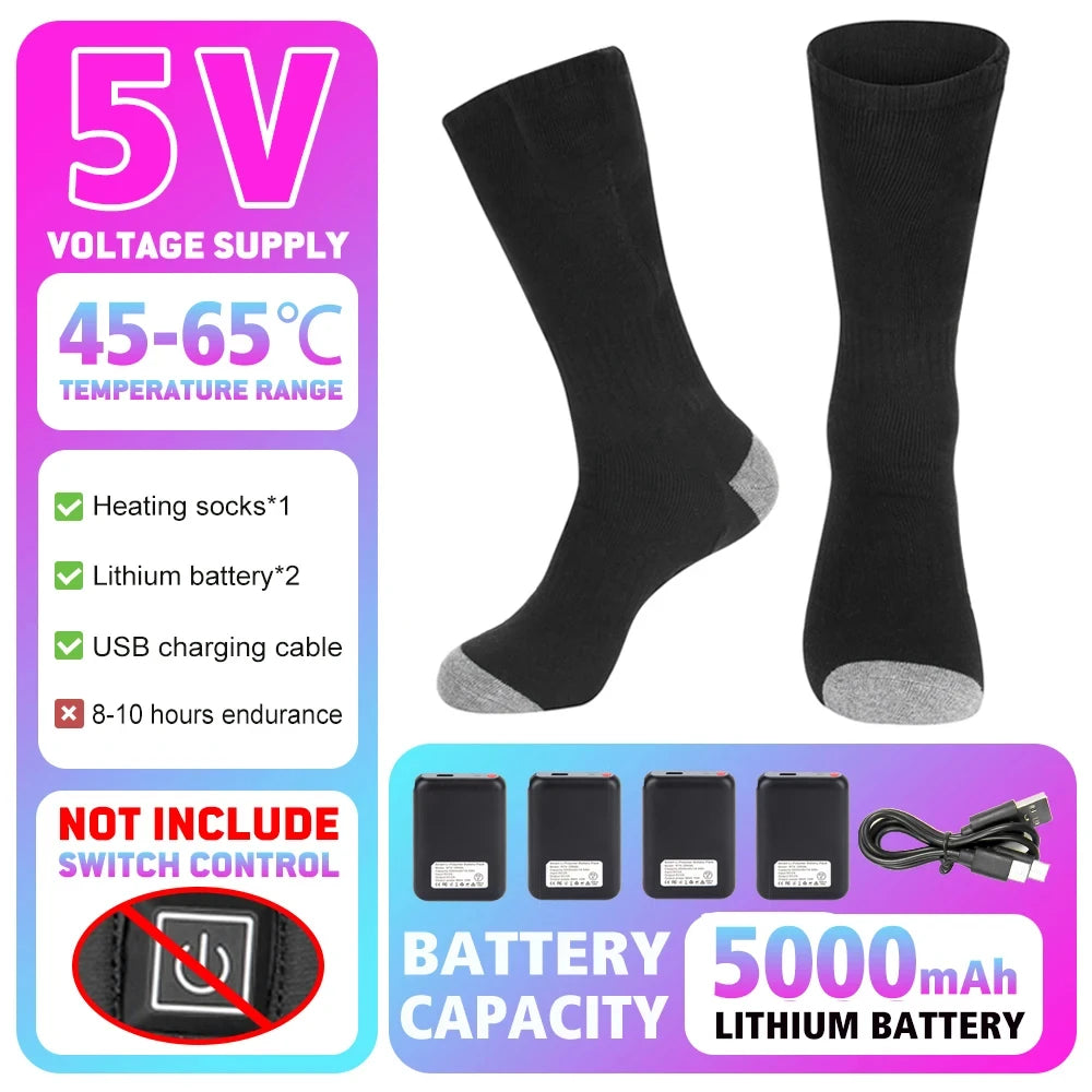 Winter Heated Socks 5000mAh Thermal Socks Women Men Heating Foot Warmer Electric Heating Socks Hiking Ski Warm Outdoor Sports